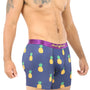 Wearing the vibrant Pineapple Underwear, featuring a lively blue pineapple design and a purple waistband, someone steps confidently, adding a touch of tropical tang to their ensemble.