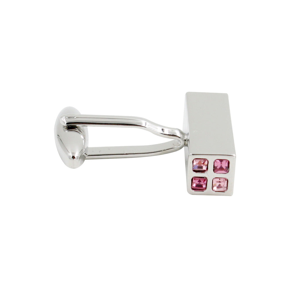 A pair of elegant 4 Pink Stone Cufflinks on a white background.