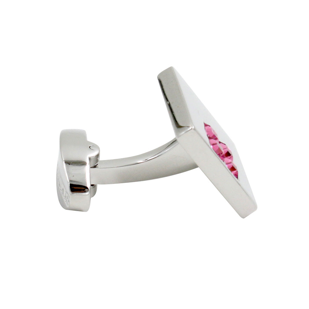 The Pink Diamonte Cufflinks by AusCufflinks, part of their exclusive luxury collection, feature a stunning silver rectangular pink gemstone showcased from a side angle against a plain white background.