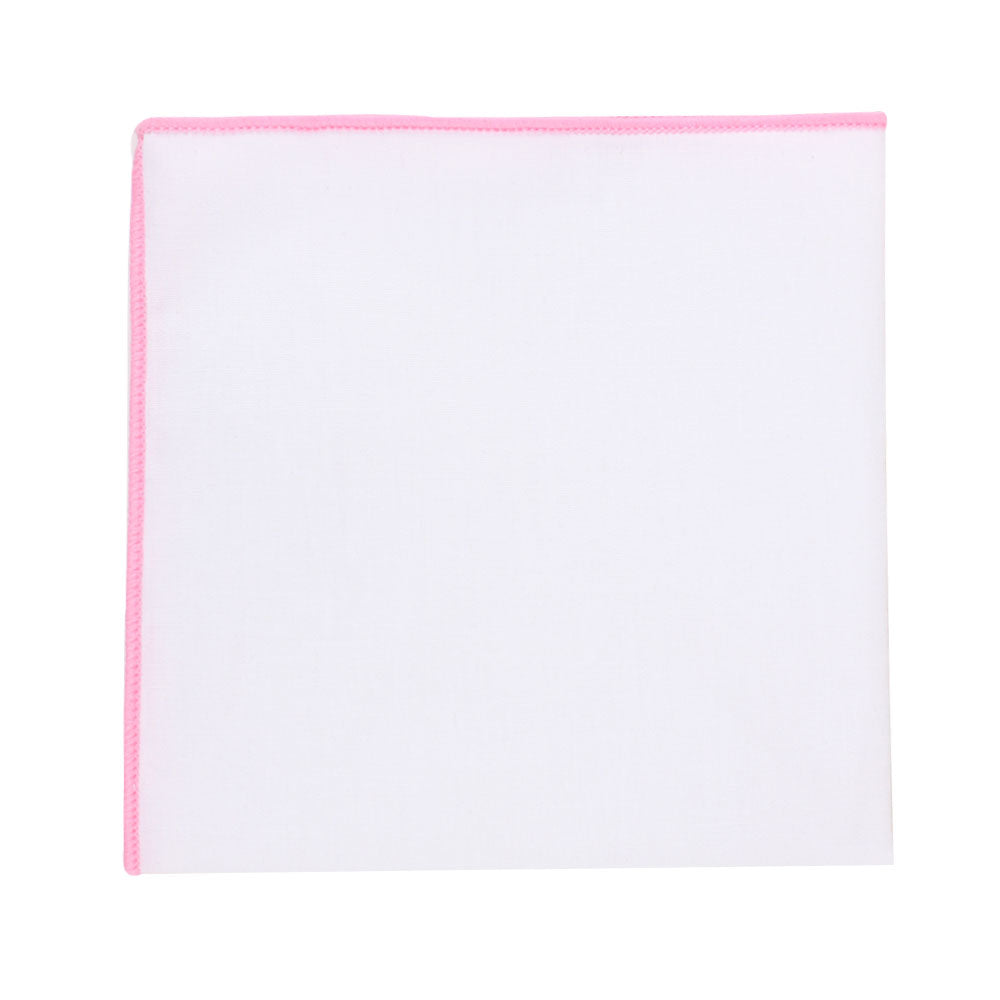 A Pink Edge White Pocket Square exudes soft elegance with its pink-edged borders.