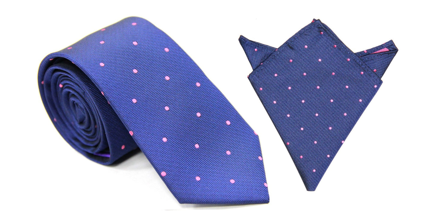 The Navy Pink Polka Dot Business Tie & Pocket Square Set, exuding sophistication.
