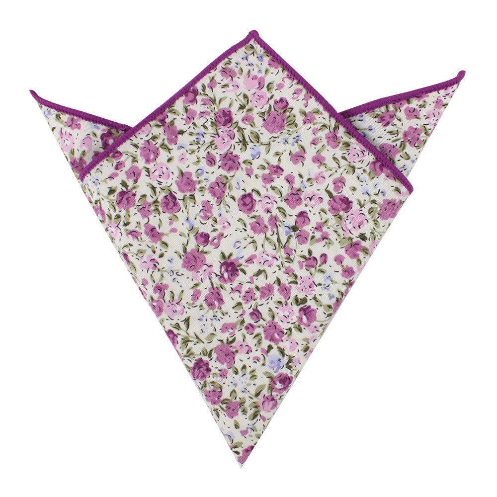Pink Roses Floral Cotton Bow Tie & Pocket Square Set