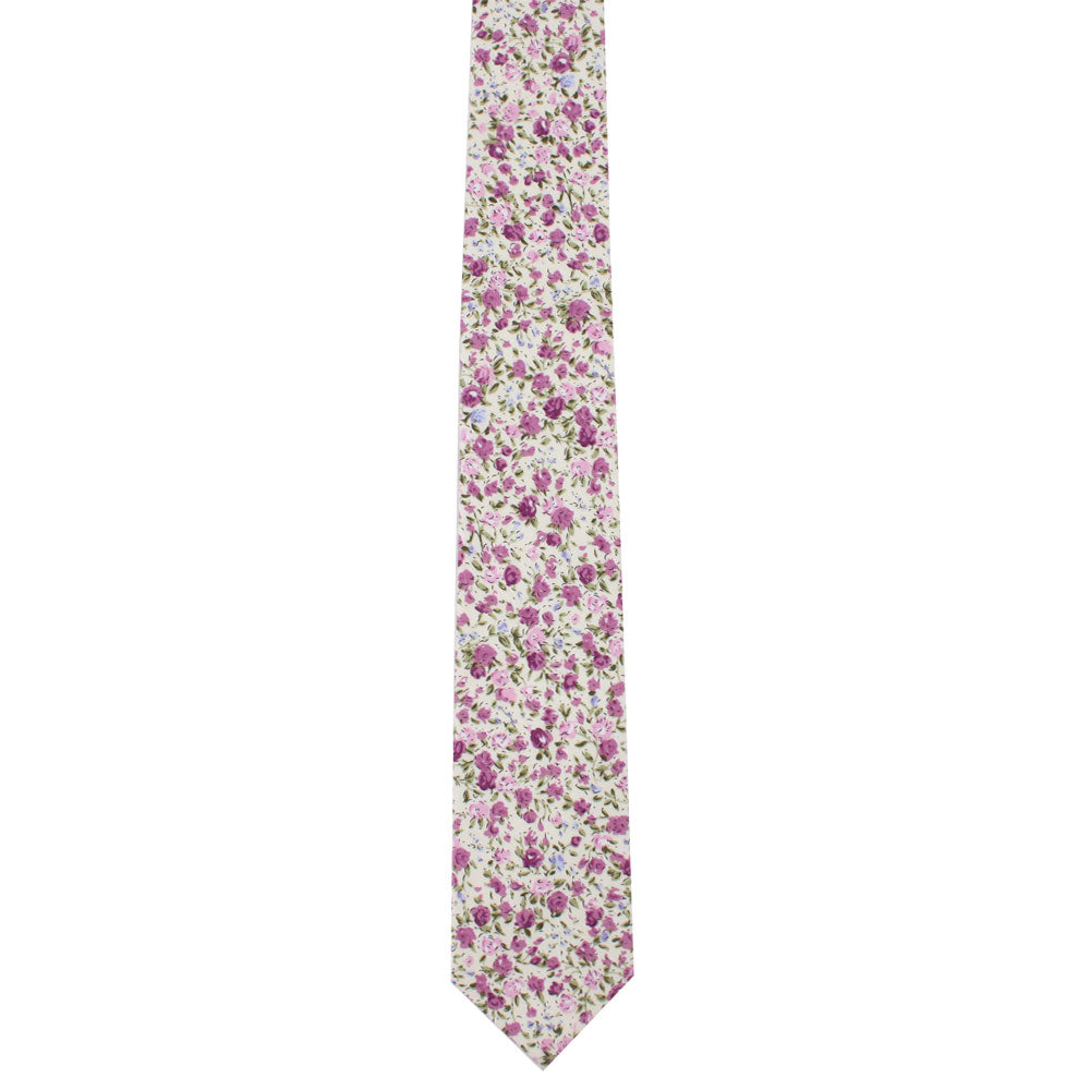 Pink Roses Floral Cotton Skinny Tie and Pocket Square Set