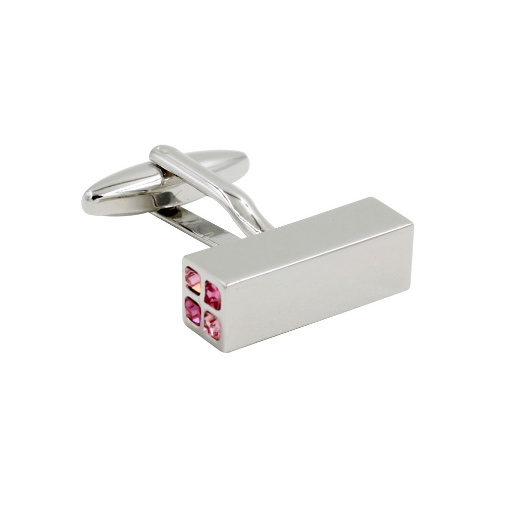 The 4 Pink Stone Cufflinks are silver cufflinks featuring a rectangular design with four small pink gemstones embedded on one end, exuding rosy elegance.