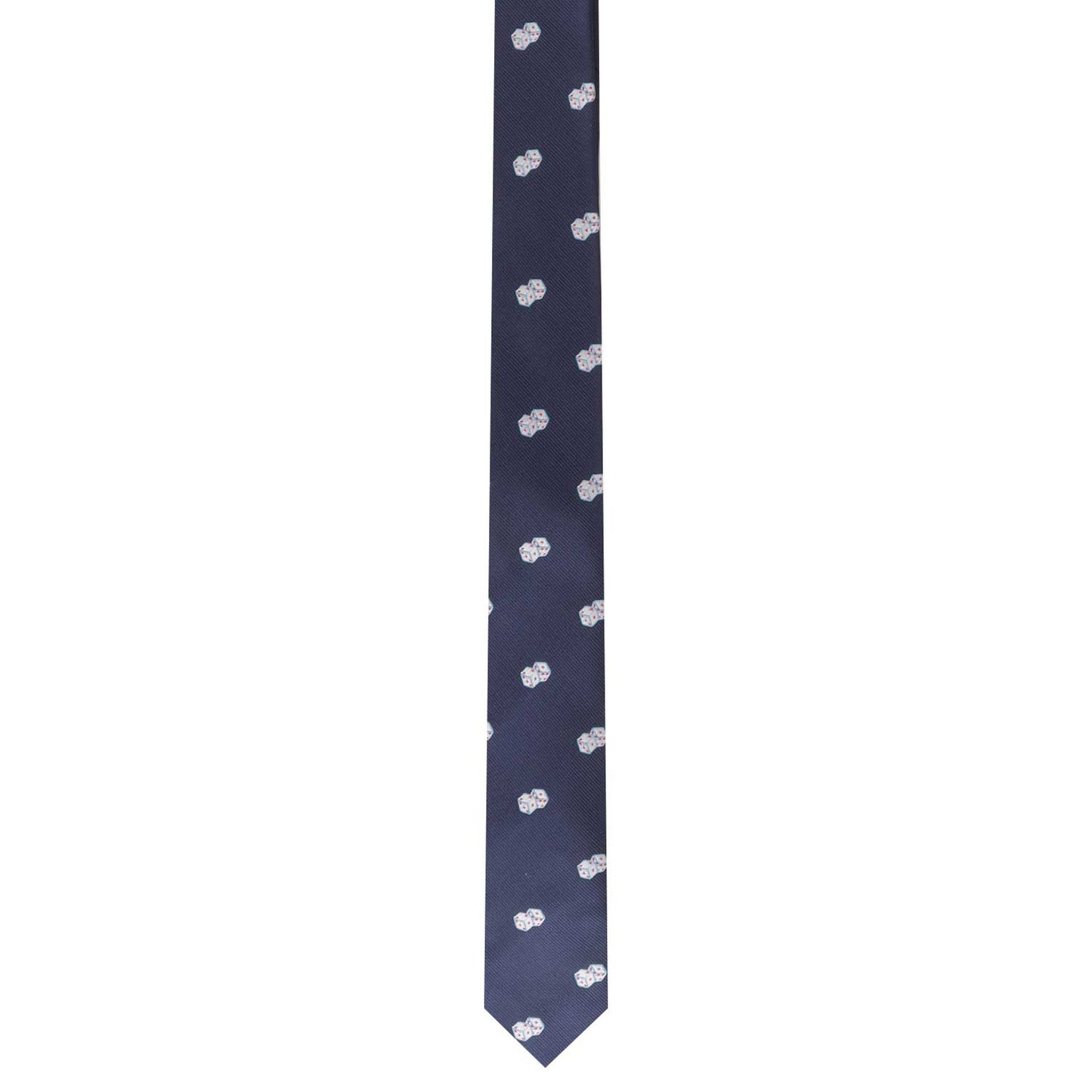 A navy blue Poker Tie featuring a pattern of small white flowers evenly spaced throughout, adding a touch of luck to your style.