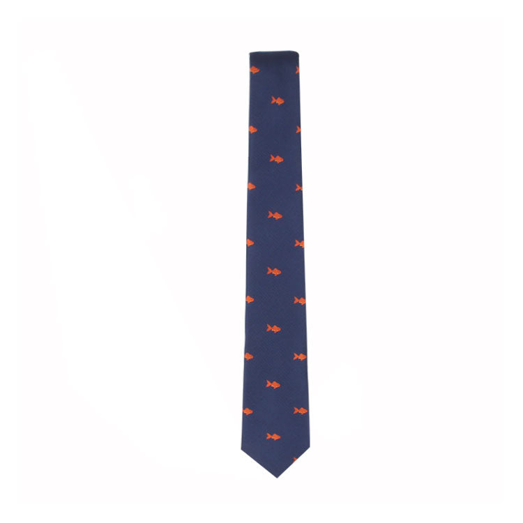 A Pond Fish Tie, featuring small red fish evenly spaced throughout, adds an artistic charm to any attire.