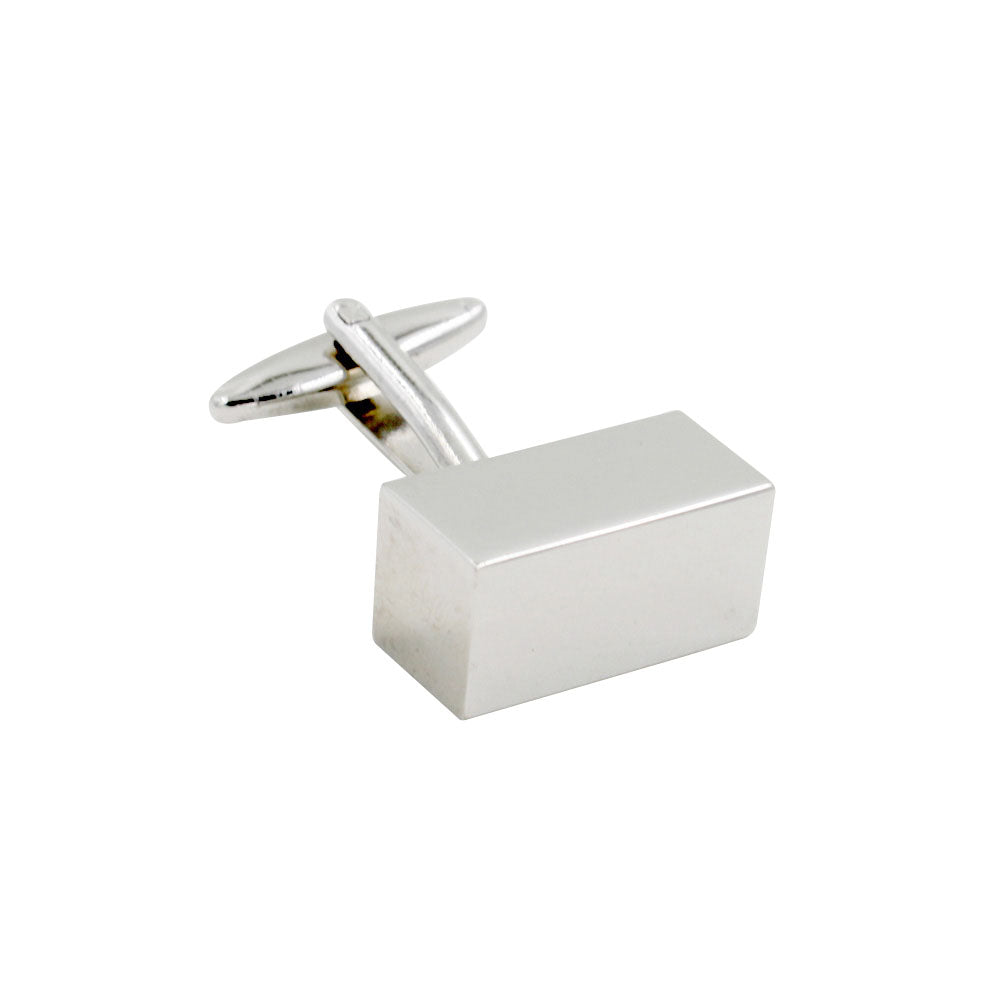 Rectangle Prism Cufflinks boast a polished silver finish with a smooth surface and T-bar fastening, exuding timeless sophistication.