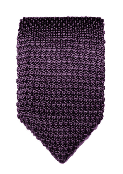 Classic Purple Knit Tie with a modern ribbed pattern on a white background.