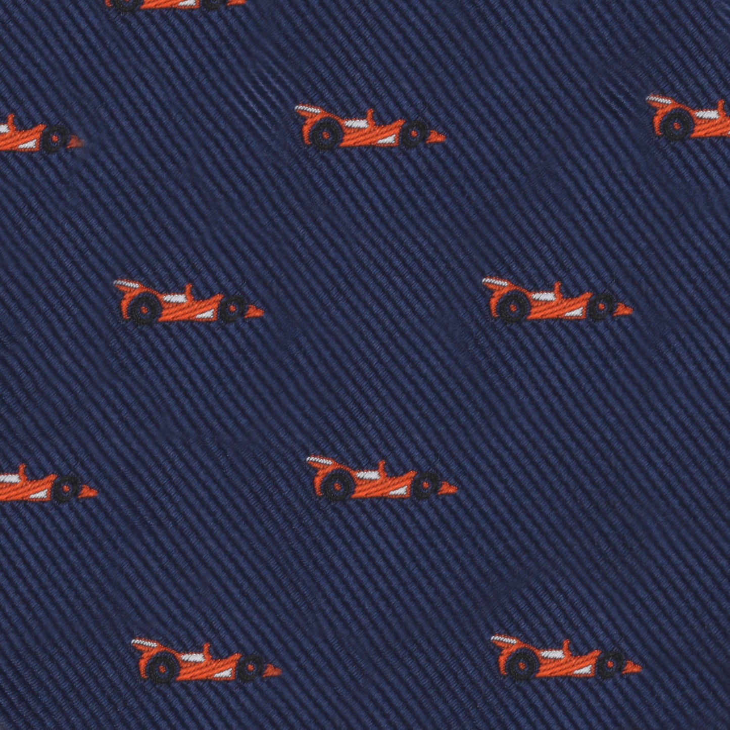 A Racing Car Bow Tie with a repeating pattern of small, orange, stylized race cars, perfect for adding a touch of speed and style to any project.