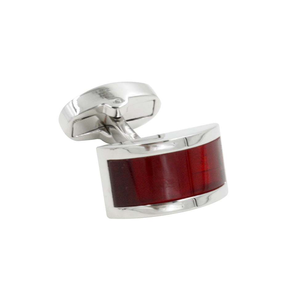 A single Ruby Stone Red Cufflink featuring a rectangular red enamel inlay shines with gem-like brilliance, perfect for the distinguished gentleman.