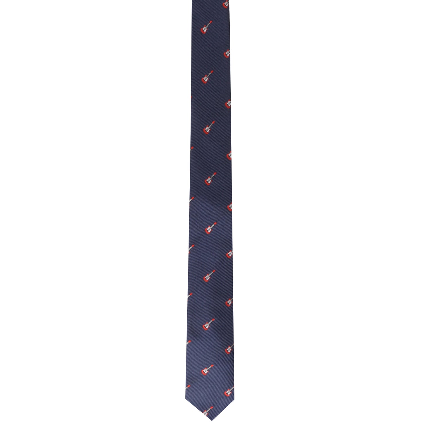 An Electric Guitar Skinny Tie with a red bird on it that will make you look charming and rock your outfit.