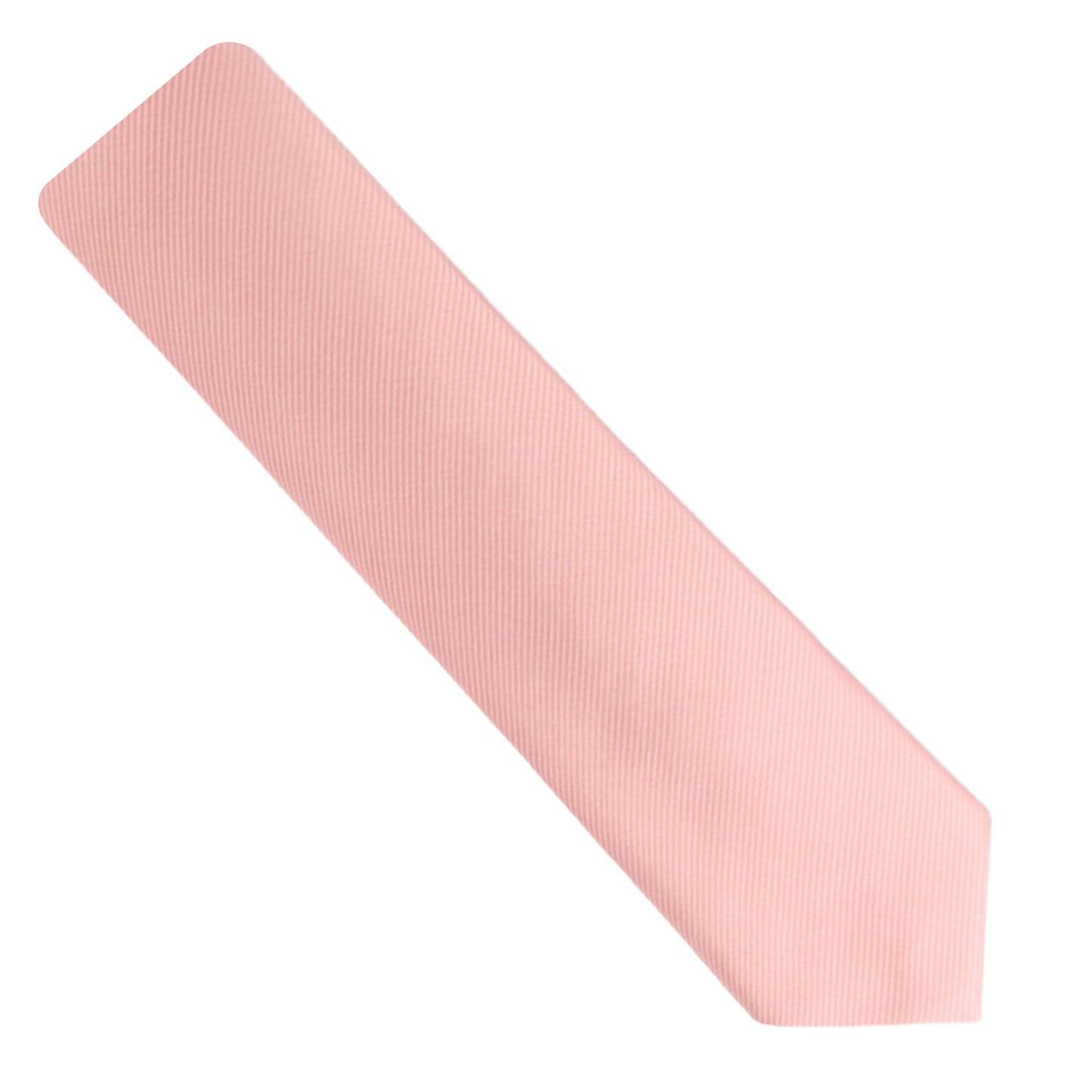 A Rose Gold Skinny Necktie from the set, showcasing modern elegance in its solid light pink hue against a crisp white backdrop.