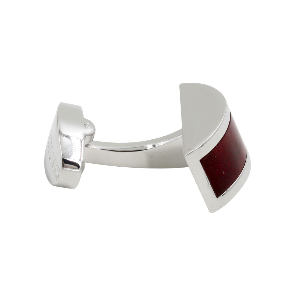Ruby Stone Red Cufflinks featuring a contemporary design with a half-moon shape and a dark red inlay, exuding gem-like brilliance perfect for the discerning gentleman.