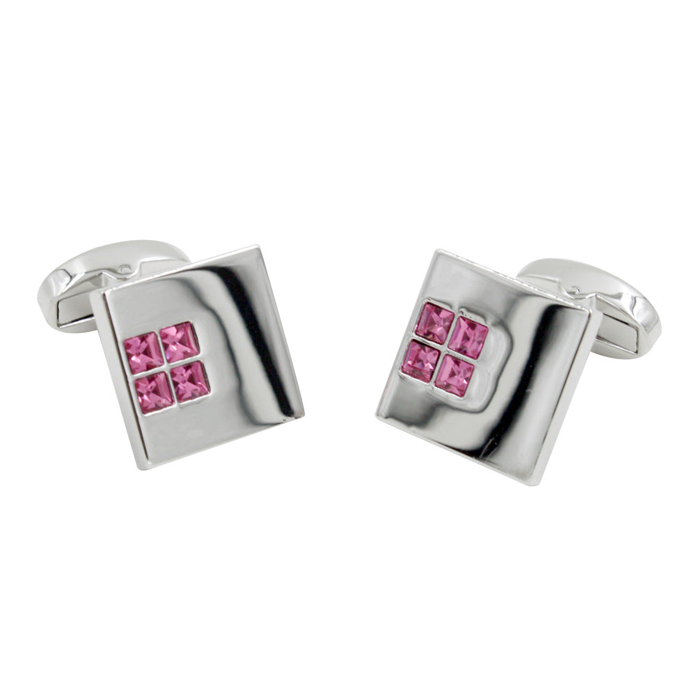 AusCufflinks introduces Pink Diamonte Cufflinks, luxurious square silver pieces adorned with dazzling pink gemstones.