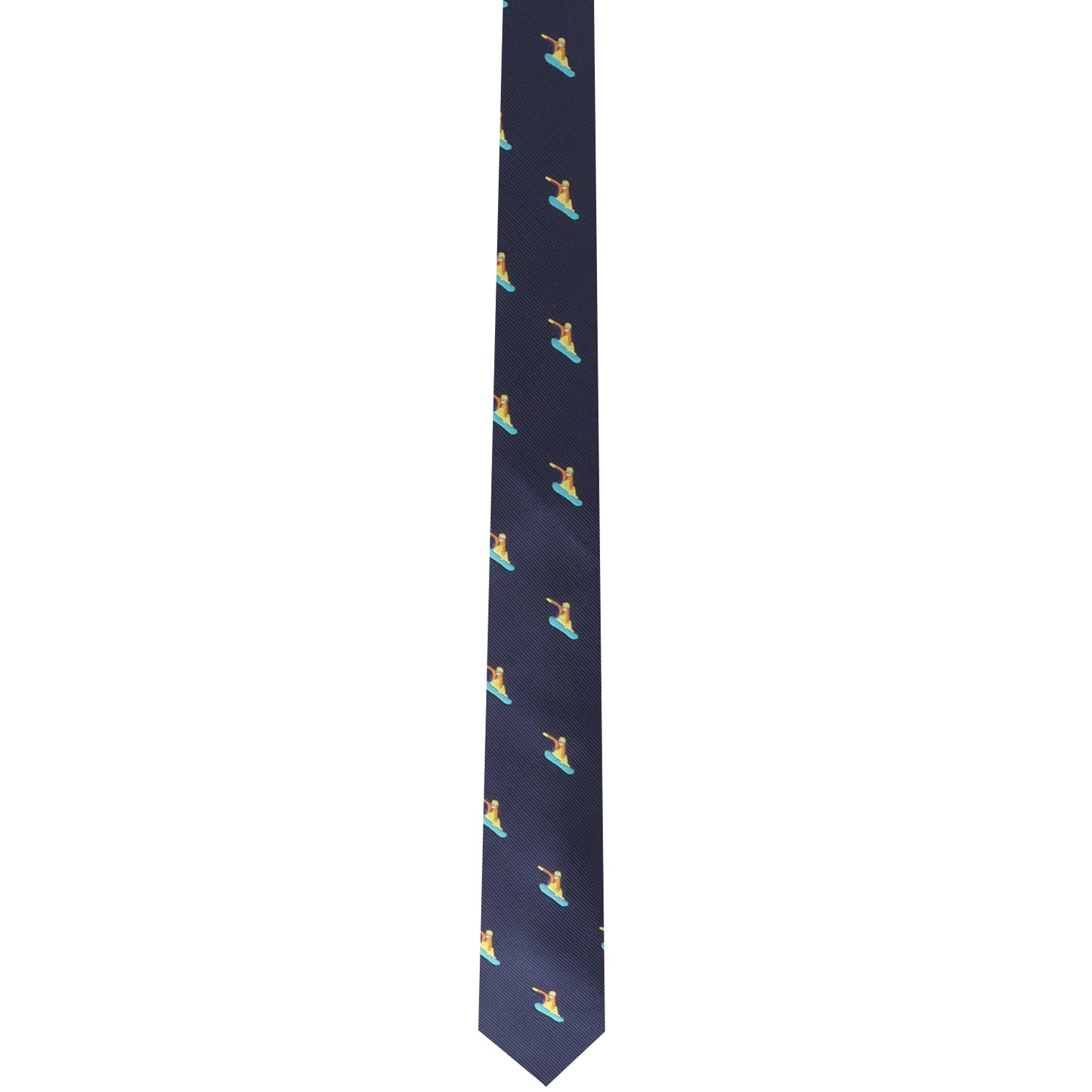 The Snow Sports Tie, showcasing a navy blue background adorned with a repeating print of snowboarding bears, adds a dash of fun to your formal wear.