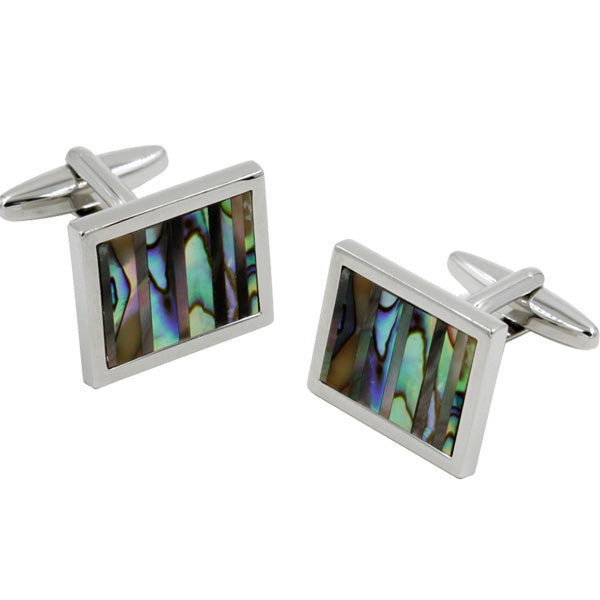 Shell Stone Cufflinks feature square designs with iridescent abalone shell inlays expertly set in silver-toned mounts to highlight nature's finesse.