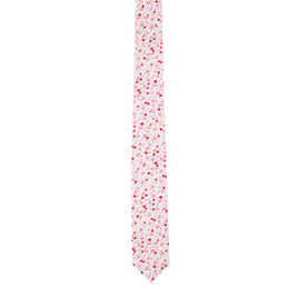 A tonal pink azalea floral skinny cotton tie isolated on a white background.