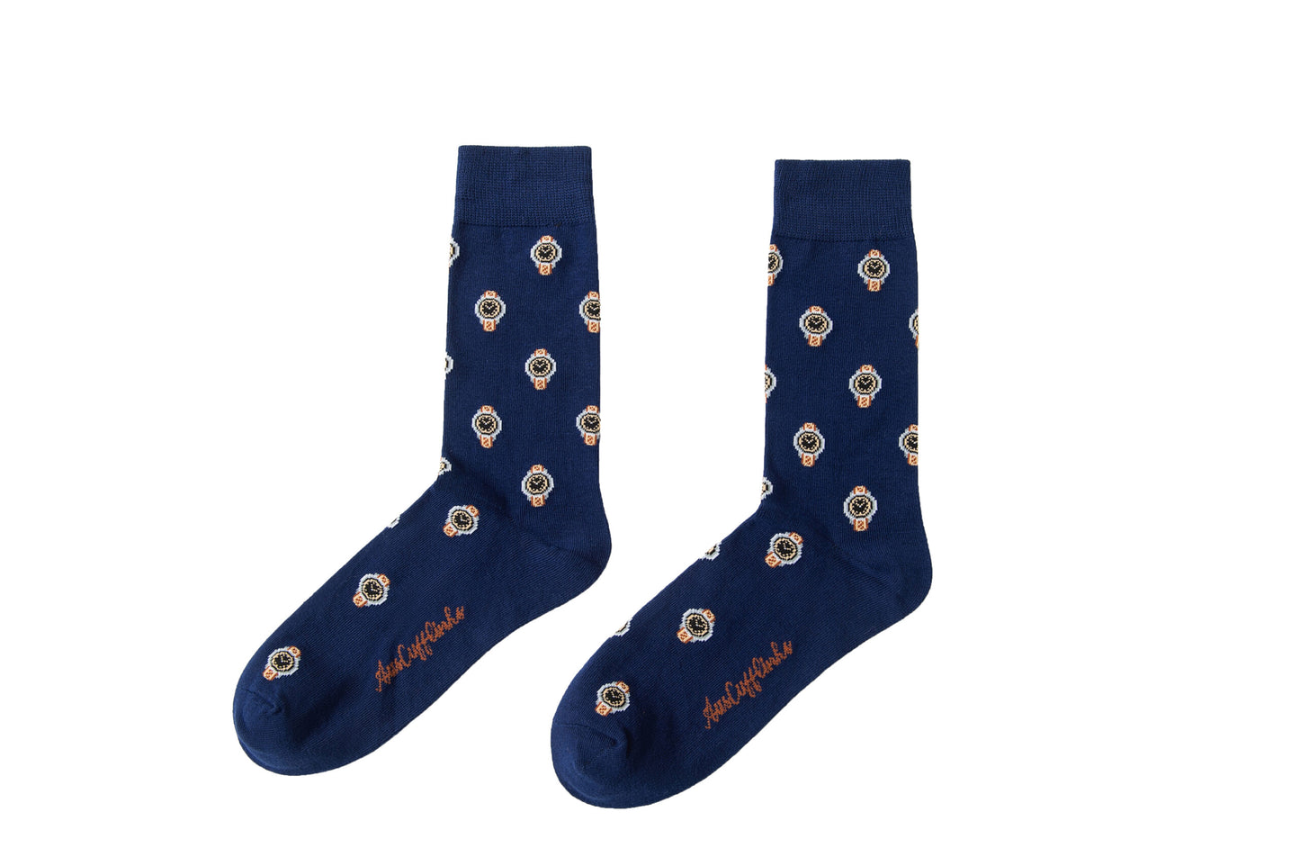 A pair of Watch socks with timeless floral patterns and the text "lucky me" embroidered in gold, displayed against a white background.