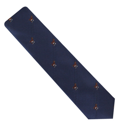 A blue Billy Goat Skinny Tie with horse motif.
