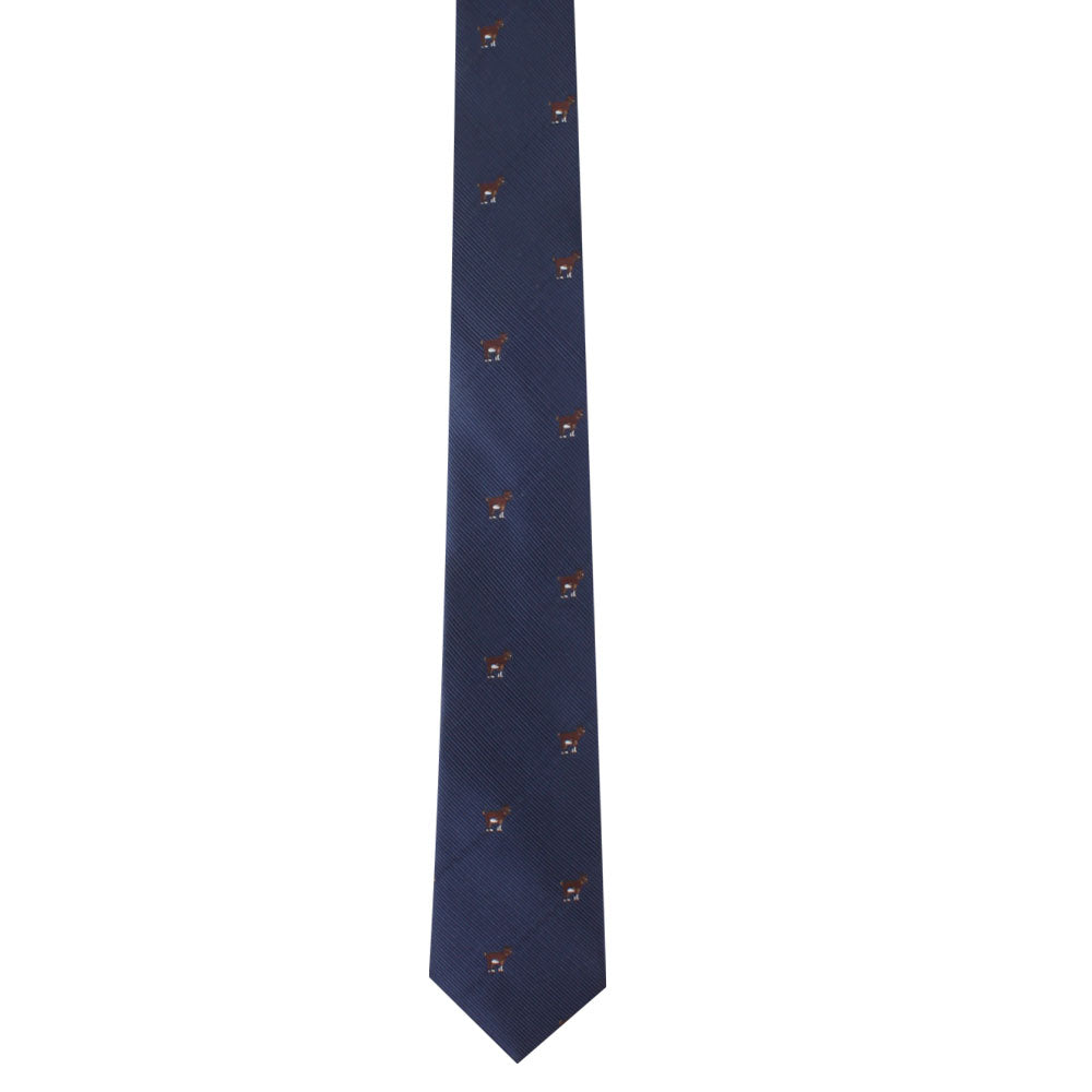 A blue Billy Goat Skinny Tie with a fox nature admiration on it.