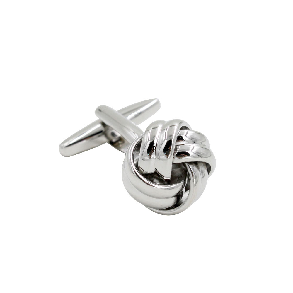 A single Silver Knot Cufflink with a polished finish, showcasing a sophisticated style against a white background.