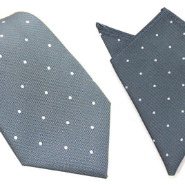 Grey White Polka Dot Business Tie & Pocket Square Set