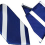 The Navy White Stripe Business Tie & Pocket Square Set is elegantly displayed against a pristine white background, ideal for formal occasions.