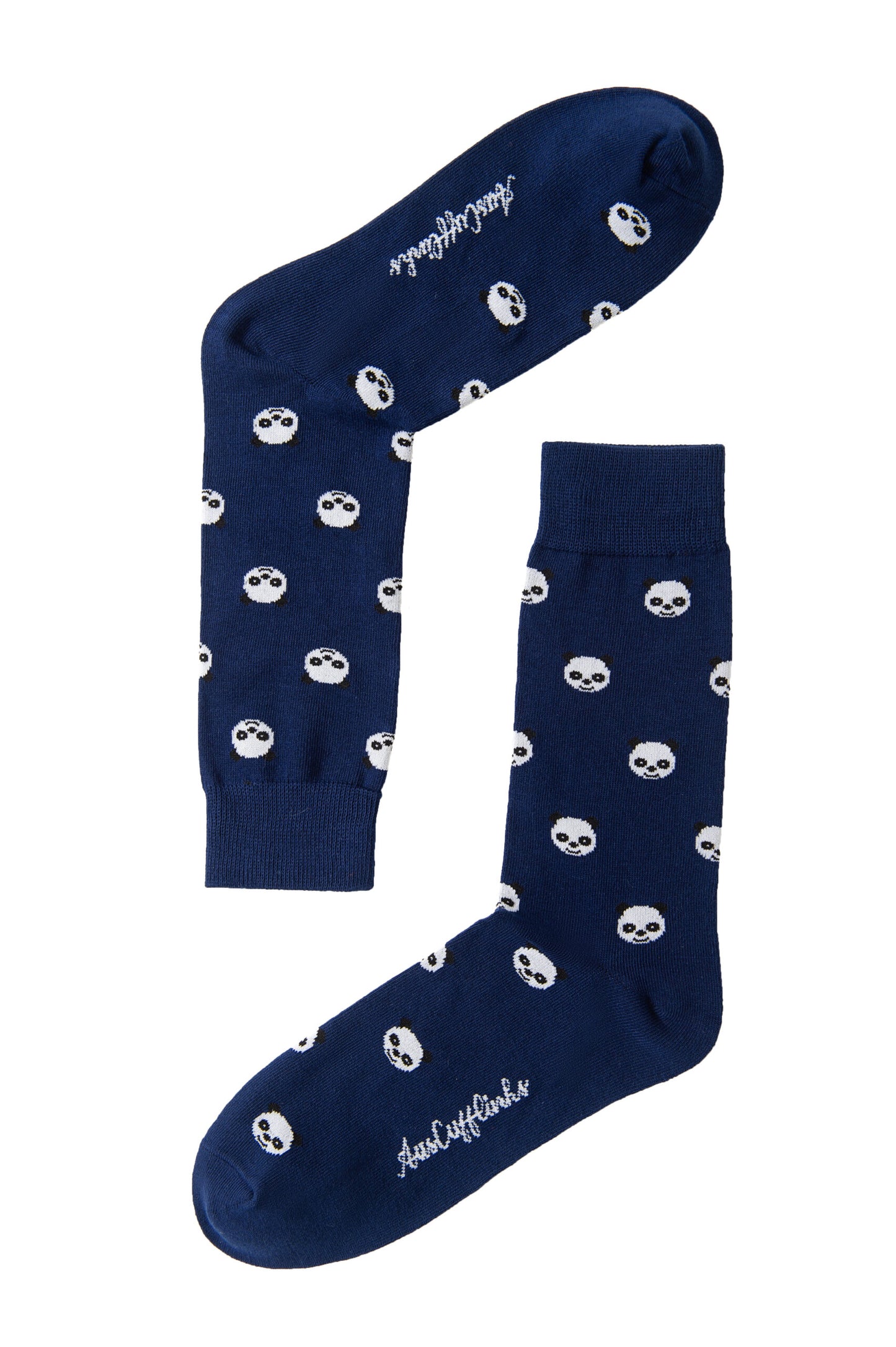 Panda Socks provide comfort with blue socks featuring white panda faces and the words "Good Luck Sock" on a white background.