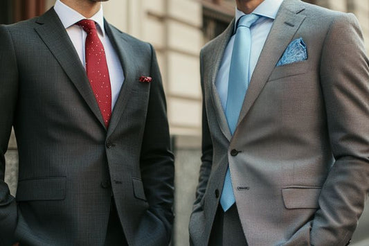 Two stylish men in grey suits