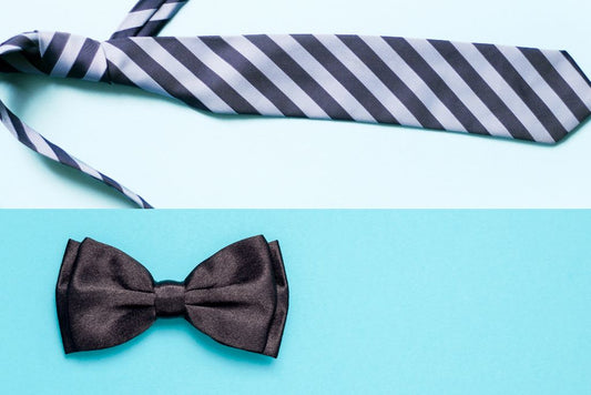 a collage of a bow tie and necktie