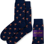 Pair of dark blue Athletics Socks featuring vibrant kangaroo patterns that embody a sporty spirit, complete with a packaging label "AusCufflinks Australia" at the bottom right.