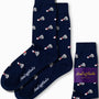 The Badminton Socks in navy blue, adorned with a shuttlecock pattern, exude sporty elegance and feature the "AusCufflinks" branding.