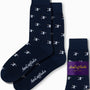 Basketball Dunk Socks in navy blue featuring a pattern of small white skiers, complete with a purple "AusCufflinks Australia" label, deliver slam-dunk style both on and off the court.