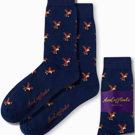 Experience the perfect blend of comfort and style with these Eagle Socks. Adorned with a pattern of red and brown eagles, they feature the "AusCufflinks Australia" branding for both fashionable flair and a cozy fit.