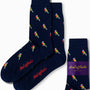 Pair of Parrot Socks in navy blue with colorful tropical bird patterns, elegantly packaged under the "AusCufflinks" brand.