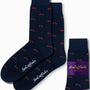 Navy blue Cyclist Bike Socks decorated with red bicycle patterns, these socks from "AusCufflinks Australia" offer comfort and performance ideal for cycling enthusiasts.