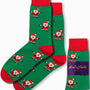 Santa Socks: These festive green socks feature a Christmas theme with a Santa Claus pattern and red accents at the top and toe, adding holiday cheer to your wardrobe. Each pair is packaged on the side.