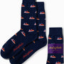 Navy blue Sneaker Socks with a stealthy design showcasing a red and white boat pattern, branded as "AusCufflinks Australia.