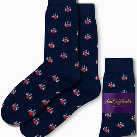 Start your day with the Ten Pin Socks in dark blue, featuring charming red and white bicycle patterns. The "AusCufflinks Australia" label adds a touch of authenticity to this striking accessory, making it perfect for cycling enthusiasts and fashion-forward individuals alike.