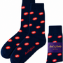 The AFL Football Socks are navy blue with red ovals, white stripes, and "AusCufflinks" text. Packaged as "AusCufflinks Australia," they're perfect for any Australian rules football fan.