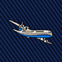 Embroidered design of a white and blue airplane on a dark blue diagonally striped fabric background, perfect for the Aeroplane Skinny Tie.