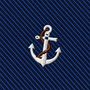 The Anchor Skinny Tie features an embroidered white anchor with a brown rope, centered on a blue fabric background with diagonal stripes, making it the ideal accessory for anyone looking for a classic nautical touch at a wedding.