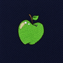 An embroidered green apple with a bite mark and leaf decorates the dark blue, diagonally ribbed fabric of the Apple Skinny Tie—a distinctive detail for any men’s accessory collection.