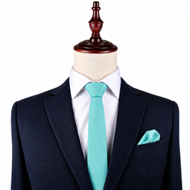 Aqua Skinny Necktie and Pocket Square Set