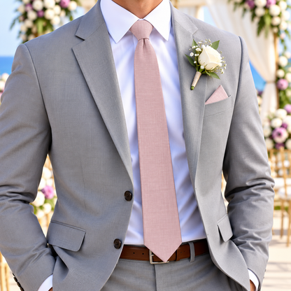 Baby Pink Skinny Necktie and Pocket Square Set