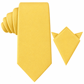 Baby Yellow Cotton Skinny Cotton Tie & Pocket Square Set