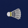 The Badminton Skinny Tie features embroidered white badminton shuttlecocks with yellow accents on a dark blue fabric background, making it the perfect novelty accessory for badminton enthusiasts.