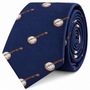 The Banjo Skinny Tie is a rolled-up blue necktie featuring a repeating pattern of small embroidered banjos—a music-inspired accessory perfect for any musician or enthusiast.