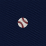The Baseball Skinny Tie features an embroidered white baseball with red stitching, centered on a dark blue fabric background—perfect as a groomsmen accessory or a unique gift for any baseball fan.