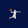 Embroidered on blue textured fabric, the Basketball Dunk Skinny Tie features a white silhouette of a person holding an orange ball mid-jump in a dynamic slam dunk pose—an energetic design perfect for basketball enthusiasts.